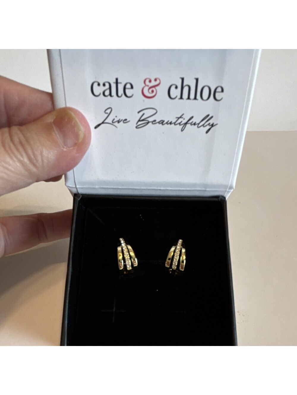 Cate & Chloe Gold Plated Crystal Huggie Earrings Round Prong Setting
